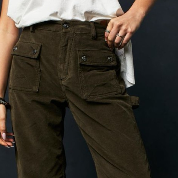 Free People Kyo Carpenter Corduroy Pants Olive size 2 - Picture 1 of 7